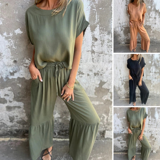 Γυναικείο casual σετ δύο τεμαχίων σε μονόχρωμο χρώμα