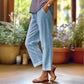 Βαμβάκι και λινό χαλαρό ελαστική μέση τσέπη casual παντελόνι