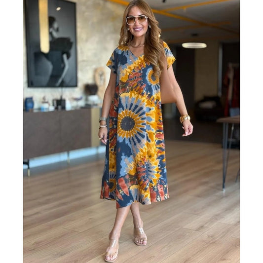 🌸 Γυναικεία περιστασιακά τυπωμένα Maxi φορέματα με V-λαιμό