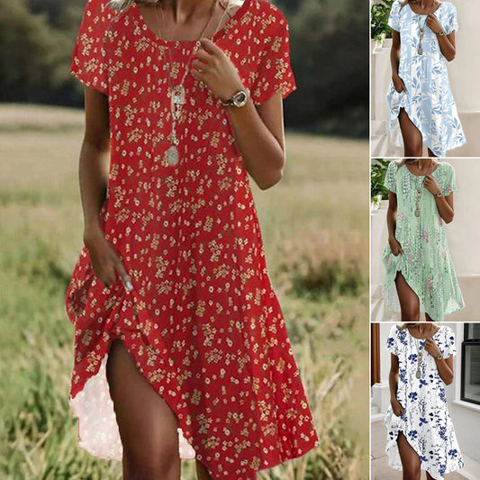 🌸💃Γυναικεία περιστασιακά τυπωμένα φορέματα τύπου πέπλουμ