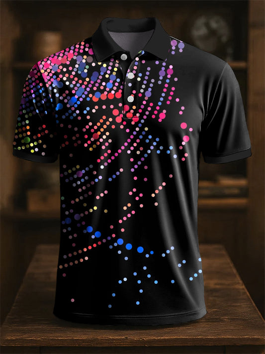 Ανδρών Retro Αφηρημένη πολύχρωμο Polka Dot τέχνη Εκτύπωση περιστασιακή επιχείρηση Polo πουκάμιση