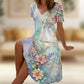 Χαλαρή γυναικεία φόρεμα με V λαιμόκοψη και floral print