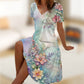 Χαλαρή γυναικεία φόρεμα με V λαιμόκοψη και floral print