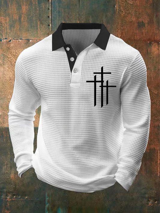 Ανδρική πίστη Χαλαρωμένο Waffle Polo πουκάμισα
