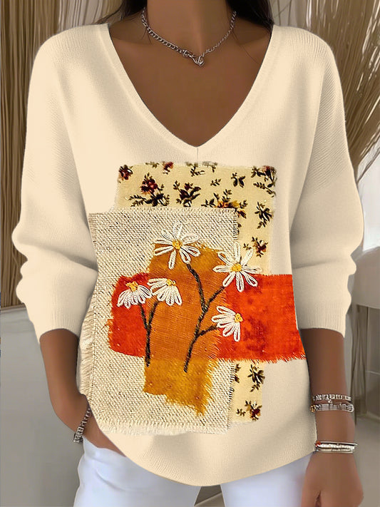 Γυναικείο Vintage Floral Patchwork V-Neck top.