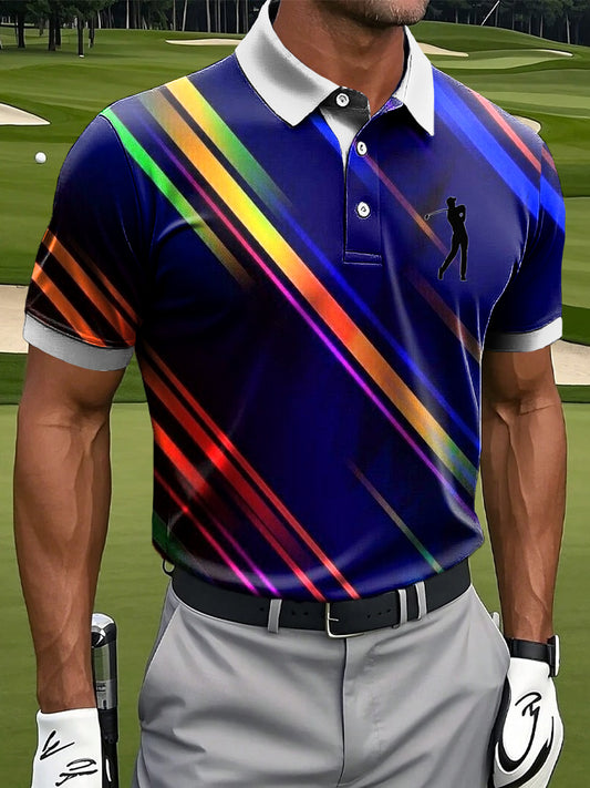 Ανδρικά ρετρο πολύχρωμα ριγέ εκτύπωση Casual Business Polo πουκάμιση