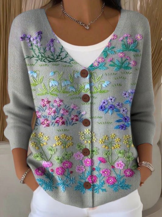 Γυναικείο Vintage Floral V-λαιμό πλεκτά