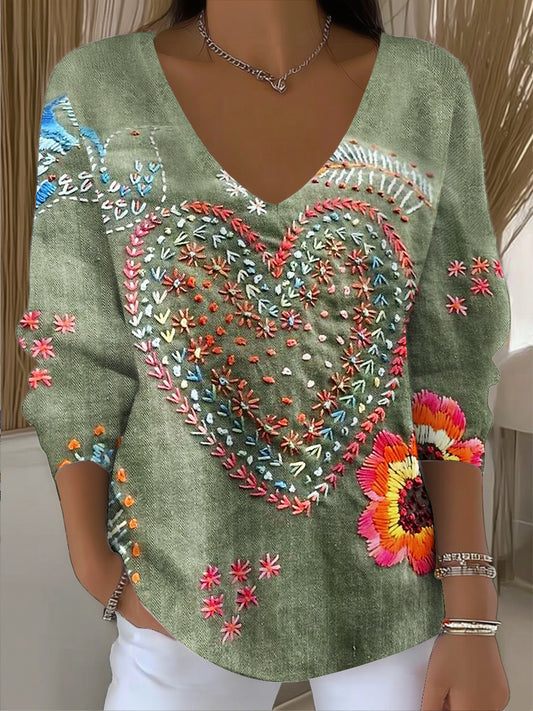 Γυναικείο Vintage Bohemian patchwork Τέχνης V-Neck κορυφαίο