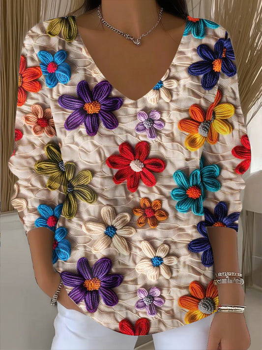 Γυναικείο Vintage Floral Patchwork Τέχνη V-Heck Top V