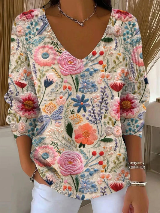 Γυναικείο Vintage Floral Εκτύπωση βαμβάκι κορυφαίο