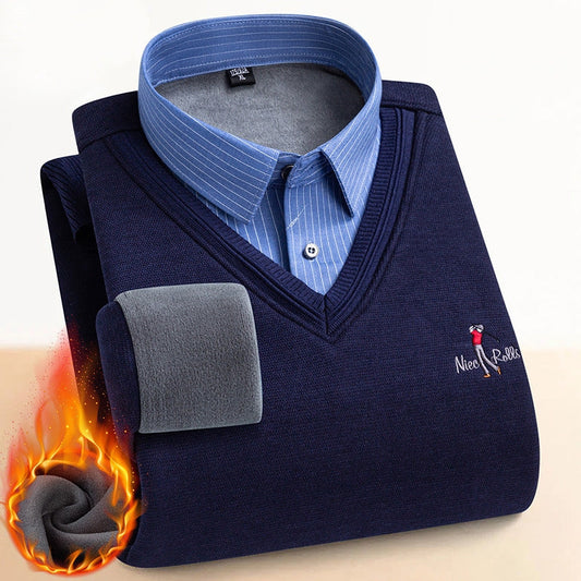 Ανδρικό Διπλό Επίπεδο Πουλόβερ με Θερμική Επένδυση από Φλις