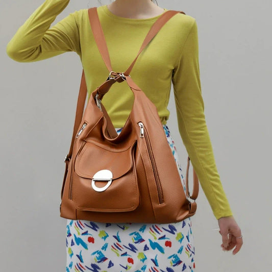 Πολυλειτουργική γυναικεία μοντέρνα δερμάτινη τσάντα με πολλές τσέπες