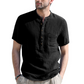 👕  Ανδρικό καλοκαιρινό πουκάμισο Henley με κοντά μανίκια, casual, από βαμβάκι και λινό