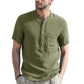 👕  Ανδρικό καλοκαιρινό πουκάμισο Henley με κοντά μανίκια, casual, από βαμβάκι και λινό