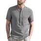 👕  Ανδρικό καλοκαιρινό πουκάμισο Henley με κοντά μανίκια, casual, από βαμβάκι και λινό