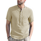 👕  Ανδρικό καλοκαιρινό πουκάμισο Henley με κοντά μανίκια, casual, από βαμβάκι και λινό