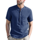 👕  Ανδρικό καλοκαιρινό πουκάμισο Henley με κοντά μανίκια, casual, από βαμβάκι και λινό