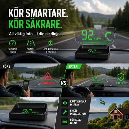 🚗 50% RABATT NU! Head-Up Display (HUD) med GPS – exakt hastighet i km/h– digital hastighetsmätare, kompass & överhastighetslarm – plug & play för alla fordon 📊✨