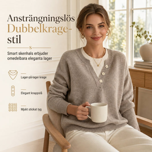 💓 Mjuk Stickad Tröja för Dam med V-ringning, Knappslå och Lager-på-lager-look 👚