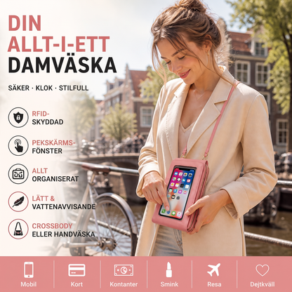 👛 RFID-mobilväska med skärmfönster och flera fack