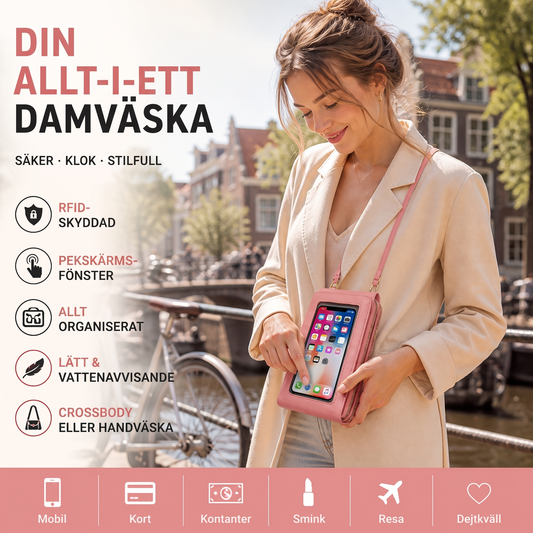 👛 RFID-mobilväska med skärmfönster och flera fack