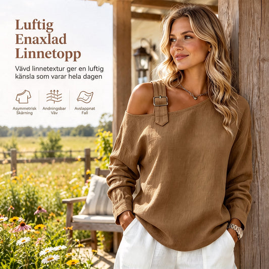 ✨Asymmetrisk design, unik & snygg – Dam en-axel linne-topp ✨