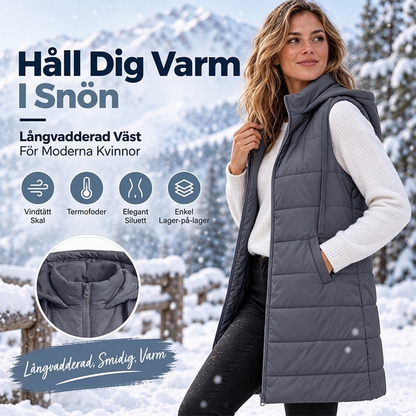 ❄️Vadderad väst med huva i medellängd för damer