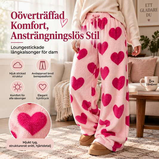 Mjukbyxor i plysch med hjärtmönster för kvinnor
