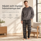 ✨Mjuk plyschstickad loungetröja och pyjamas för män – Rundhalsad enfärgad tröja och rutiga byxor ✨