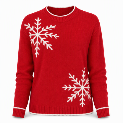 🎄 Julklappsvänlig jacquard-tröja med snöflingor för kvinnor – Rundhalsad, lös överdel för höst och vinter ✨